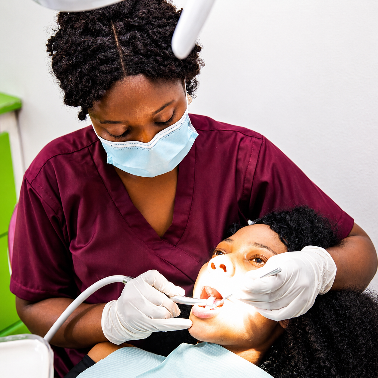 Dental professional using dental tools while treating a patient in a modern clinic